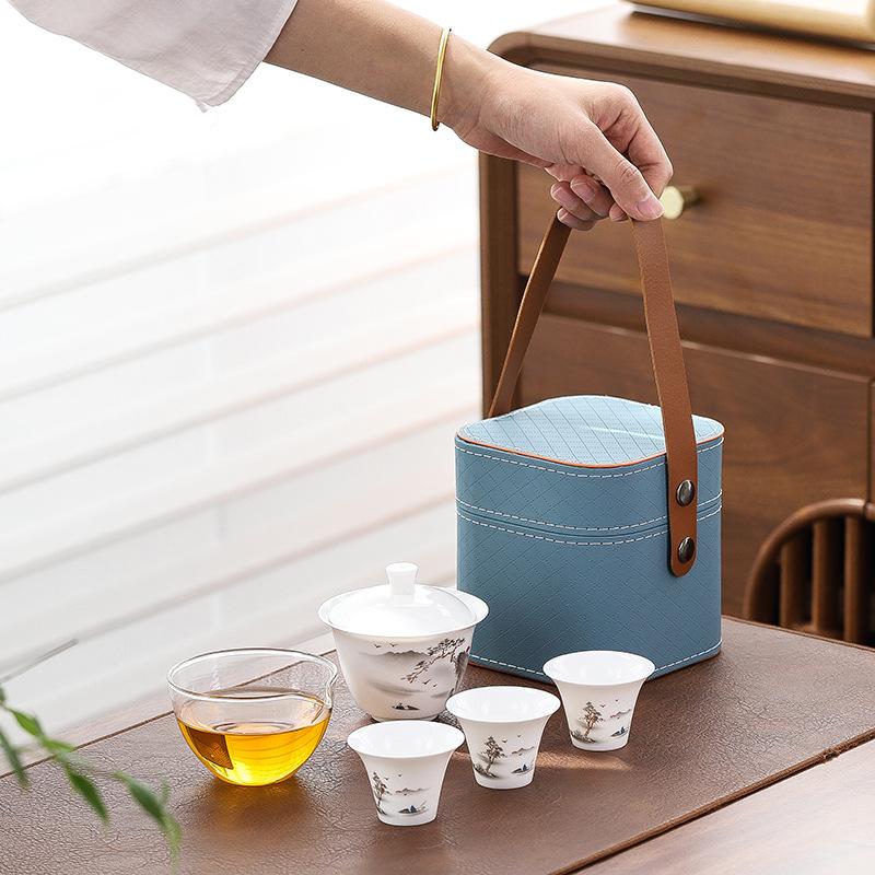 Ceramic Suet Jade Porcelain Portable Travel Tea Set Cup Souvenir Practical Gift Small Gift