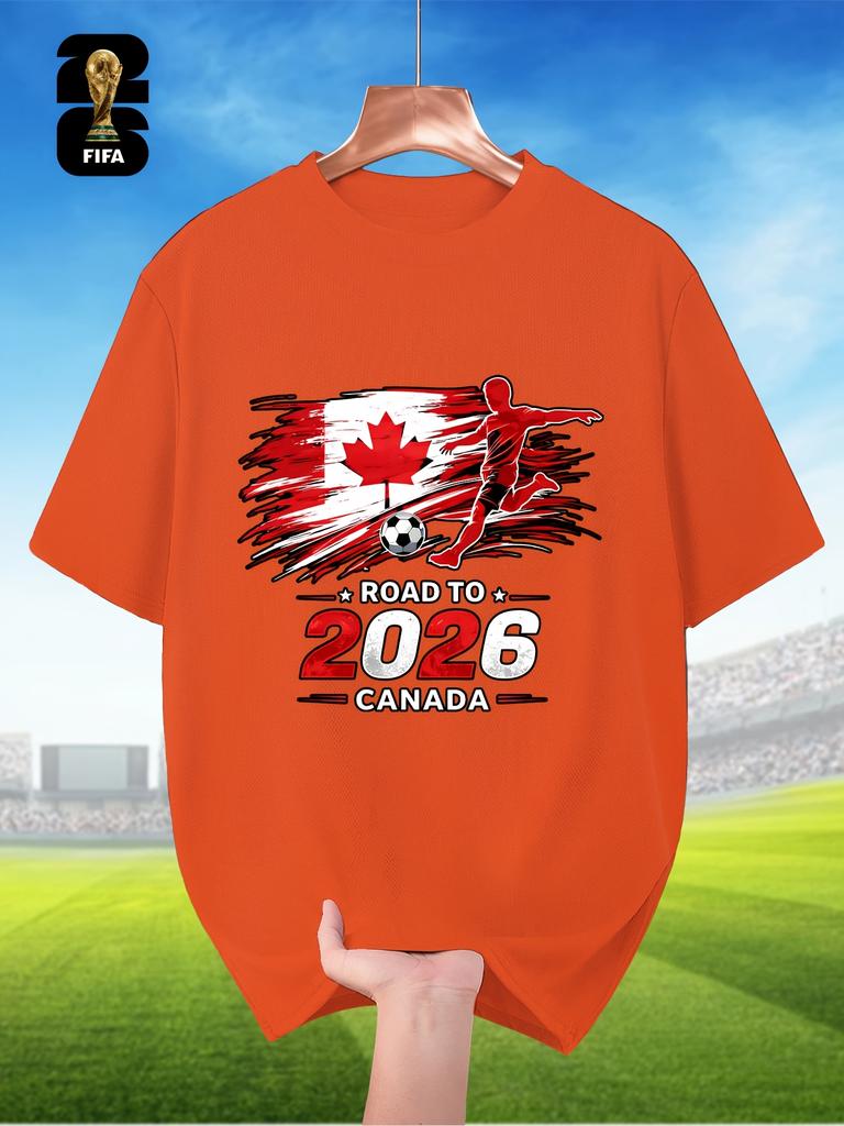 Fifa-Themed Men'S Breathable Summer Short-Sleeve T-Shirt, Featuring Player Silhouette Prints, Perfect for World Cup Themes, Sports Outfits