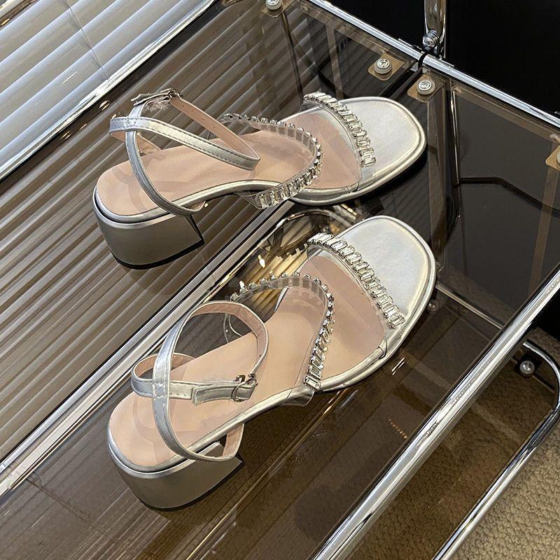 Beautiful silver super fairy sandals women's summer wear with skirt word with rhinestone high heels
