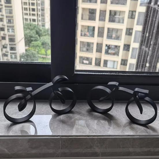 2 Stück 3D-gedruckte abstrakte Fahrradfigur Minimalistische moderne Fahrradstatue Skulptur Heim-Büro Bücherregal Schreibtischdekoration