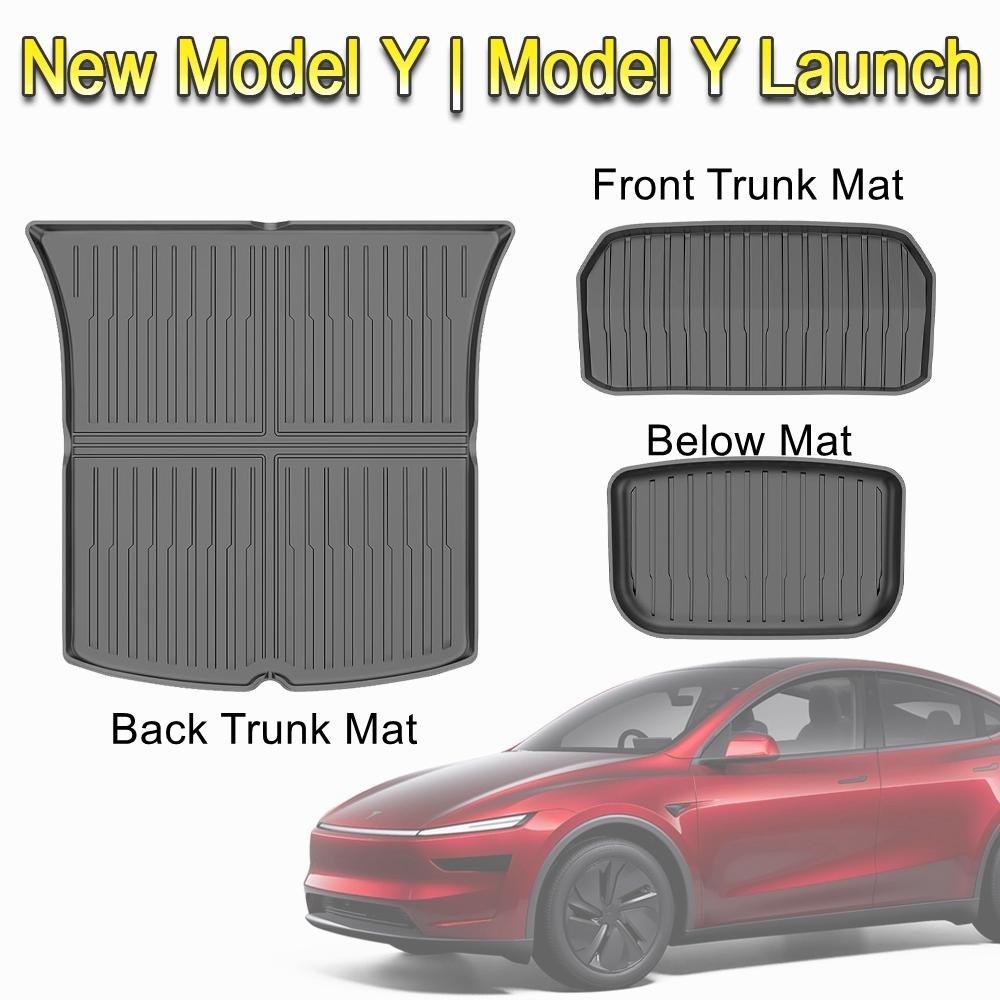 USVOTOV Trunk Mats For Tesla New Model Y Launch 2021-2025 Model 3 Highland Cargo Liner Front Back Sill Guard Anti-Kick Accessory