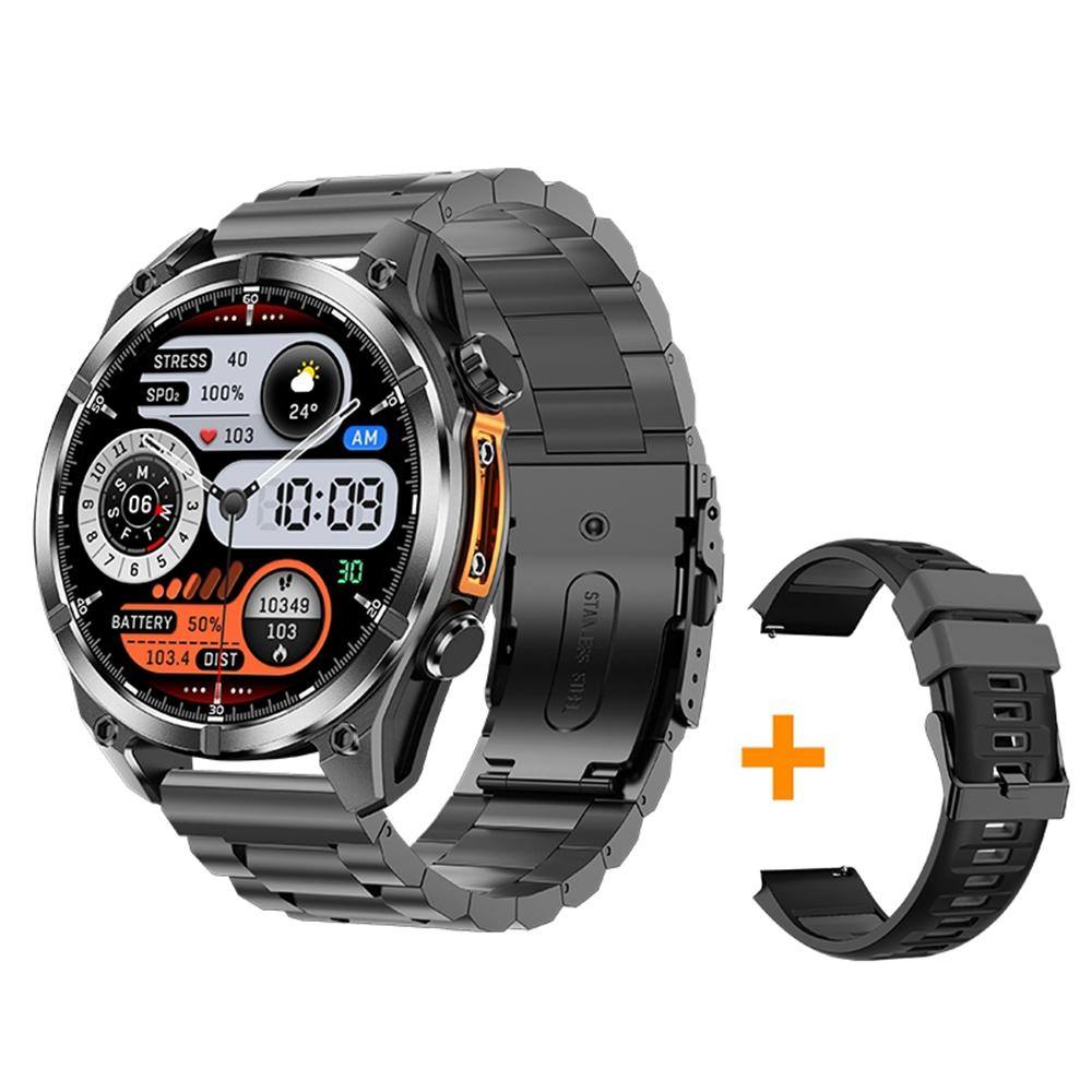 

HD300 Smart Watch Bluetooth-compatible Call Wireless Charging Heart Rate Blood Pressure SpO2 3ATM Waterproof Watch with Dual Strap Black