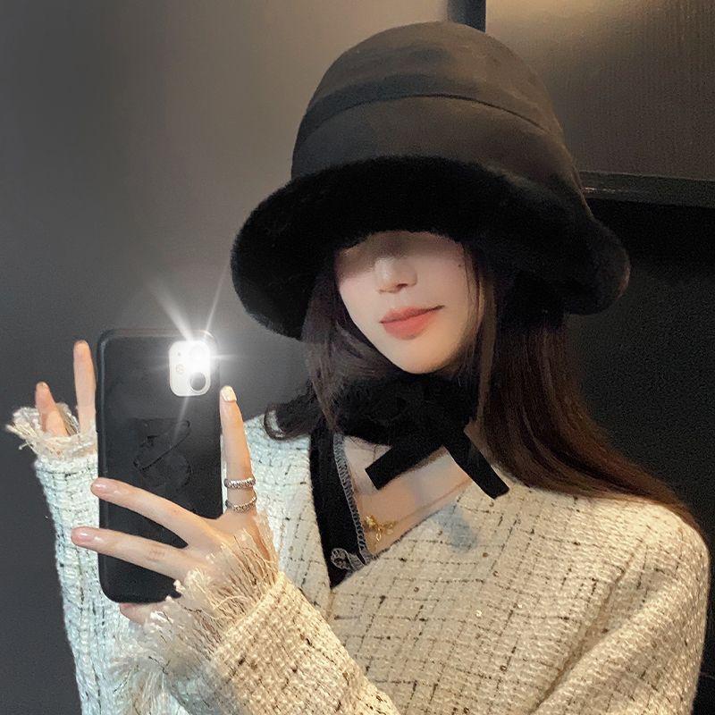 Winter new plush bucket hat women's thickened warm basin hat windproof ear protection winter fluffy hat cute tide