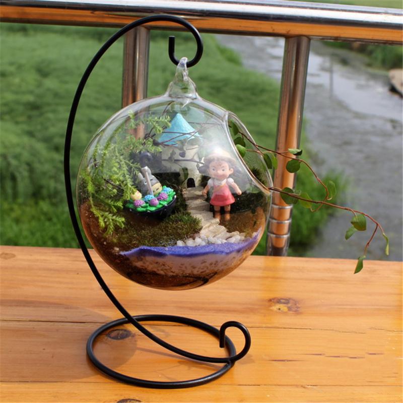 Hanging Ecological Bottle With Iron Holder Glass Vase Creative Micro Landscape Diy Gifts Home Decor