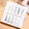Silver Glitter Snake Print Almond 3D Gilding Press-On Nails with Lace Lines - High-End Nail Art Stickers