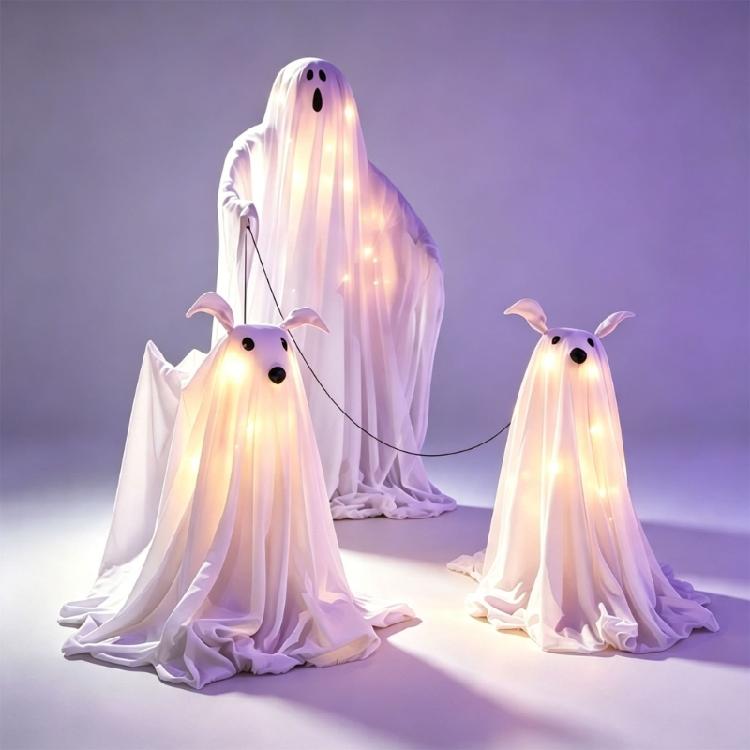 Affichage de Figurine de Fenêtre d'Halloween avec Lumière Intérieure, Figurine Debout et Paire de Chiens pour Coins de Fête, Tables et Placement à l'Entrée à l'Intérieur