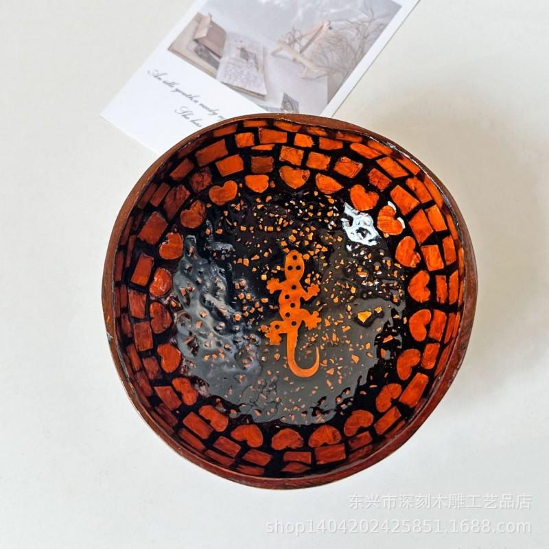 Vietnamese Coconut Shell Bowl Decorative Serving Dish Snacks Nuts Candy Home Decor Storage