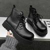 Men's Casual Business Office Platform Boots Black Original Leather Shoes Cowboy Autumn Winter Boot Big Toe Ankle Botas Masculina