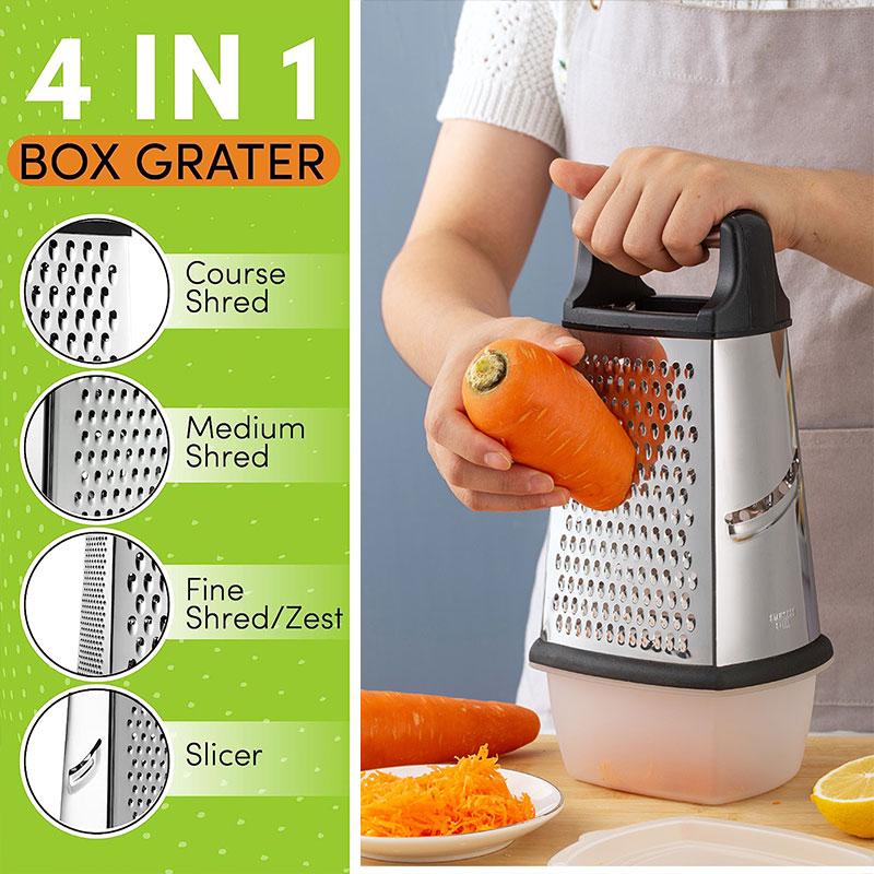 Stainless Steel Box Cheese Grater With Container 4 Sides Box Grater Handheld Kitchen Food Shredder for Vegetable Ginger Cutter