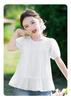 Hollow Flower Doll Shirt - Girls' Summer Dress with Lace Round Neck Short Sleeves, Pure Cotton Bubble Sleeves, Medium Size Children's T-shirt