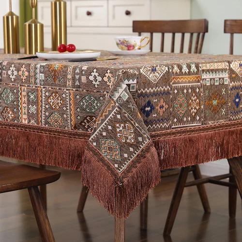 American Style Chenille Tablecloth Retro Ethnic Minority Style Embroidery Rectangular Table Clothes Geometry Classical Deskcover