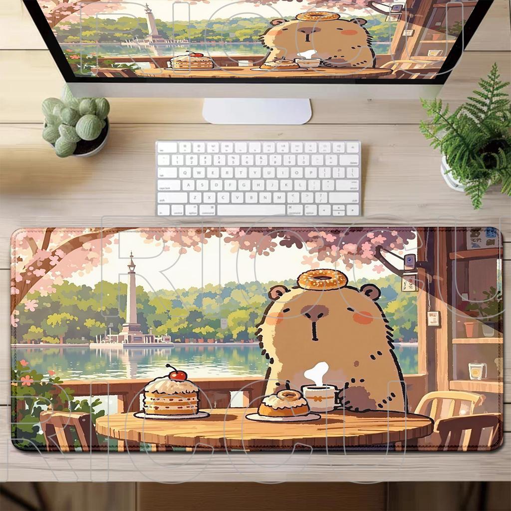 Capybara Mauspads Tastaturmatte Tisch 80x40cm Schülerschrank Gamer Schreibtisch Mauspads Teppichmatten Knitterfrei Rutschfest Schreibtischmatte