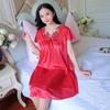 Plus Size Faux Silk Lace Nightgown: Women's Short Sleeve, Wide Hem, Loose Summer Pajamas