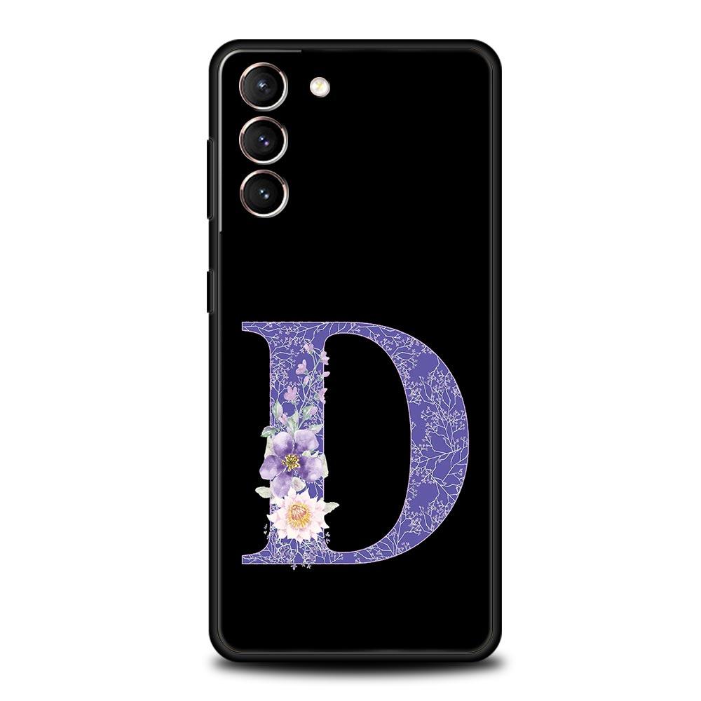 Letters Purple Flower Phone Case For Samsung Galaxy S26 Ultra S25 Plus S24 FE S23 S22 5G S21 S20 Cover Black Soft