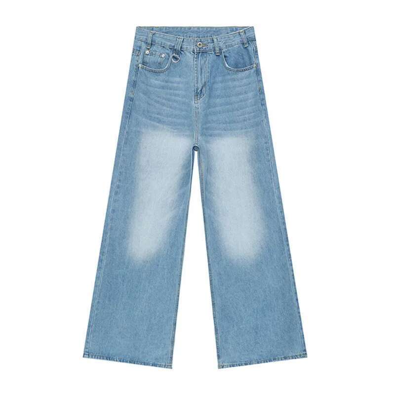 BeatStreet Vintage Camouflage Men's Jeans Fashion Washed Casual Wide Leg Denim Pants Autumn Winter Loose Male Trousers Old Blue