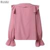 ZANZEA Women Casual Ruffles V-Neck Loose Long Sleeve Polka Dot Print Blouse