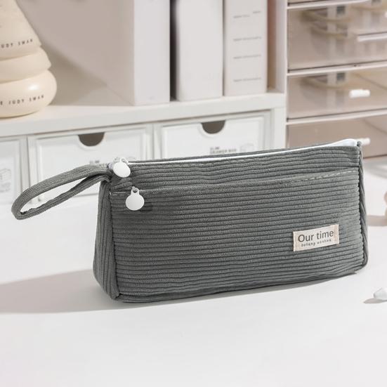 Corduroy Pencil Case Large Capacity Double-Layer Pencil Pouch for Middle School Office Cosmetic Bag Multi-Purpose Stationery Organizer for Pens Makeup