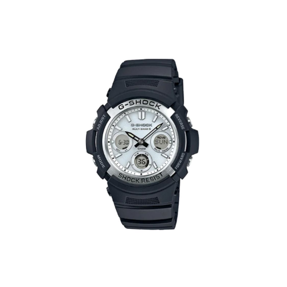 

Casio G-Shock Series Solar Charging System World Time Solar Quartz Movement Resin Strap Watch Men watches White AWG-M100S-7AJF Black Strap