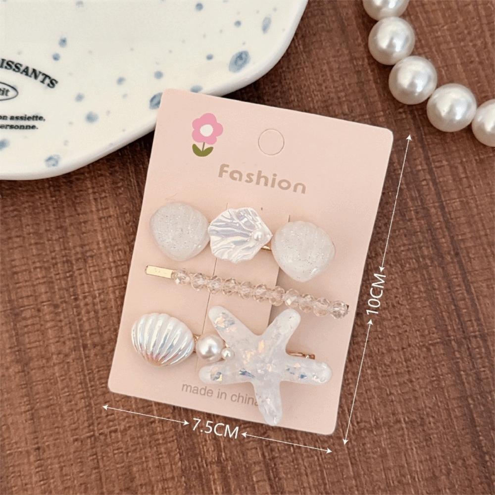 

3pcs/Set Glitter Shell Starfish Hair Clips Pearl Barrette New Princess Headdress Girls белый