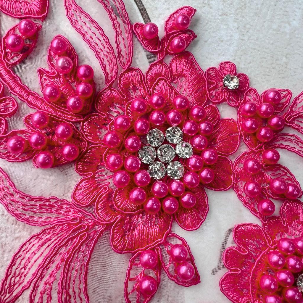 Ciężki Przemysł Siatka Ręcznie Robione Koraliki Haft Kwiatowy Dekoracja Naklejka na Suknię Ślubną Akcesoria Przedni Kołnierzyk Naklejka z Tkaniny