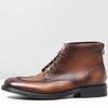 Fashion Handmade Designer Pointed Toe Men Brogues Boots Luxury Premium Top Layer Cowhide Genuine Leather Lace Up Dress Shoes for Men