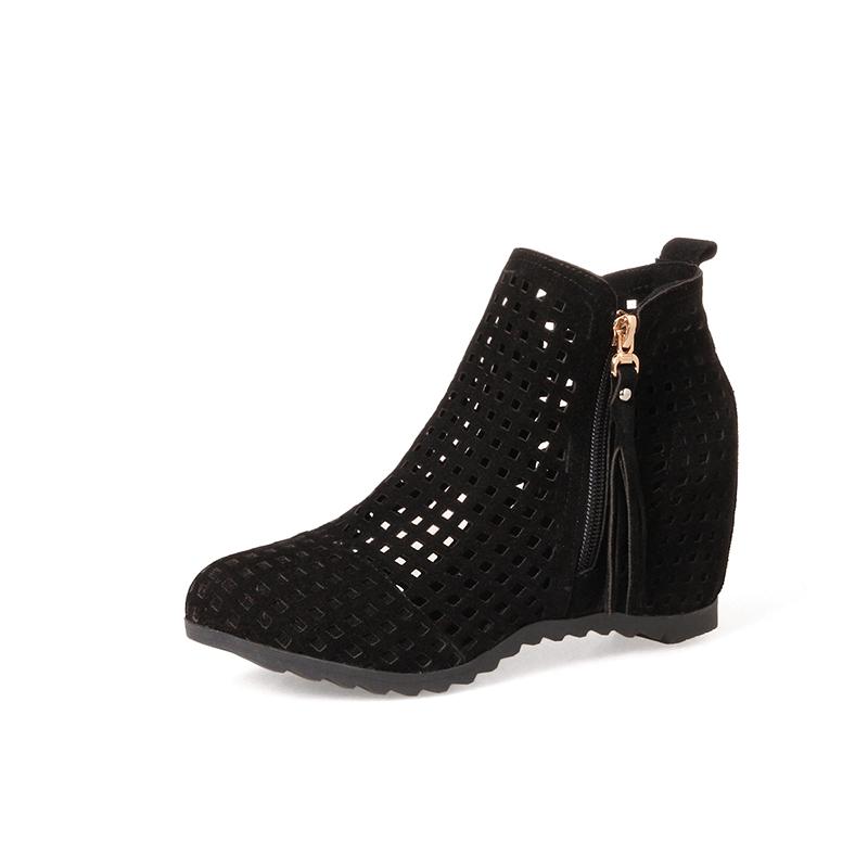 Fashion 2025 New Women Summer Boots Flat Low Hidden Wedges Cutout Zip Bootas Ladies Dress Casual Shoes Hot Sale Size 34-43 Botas Mujer