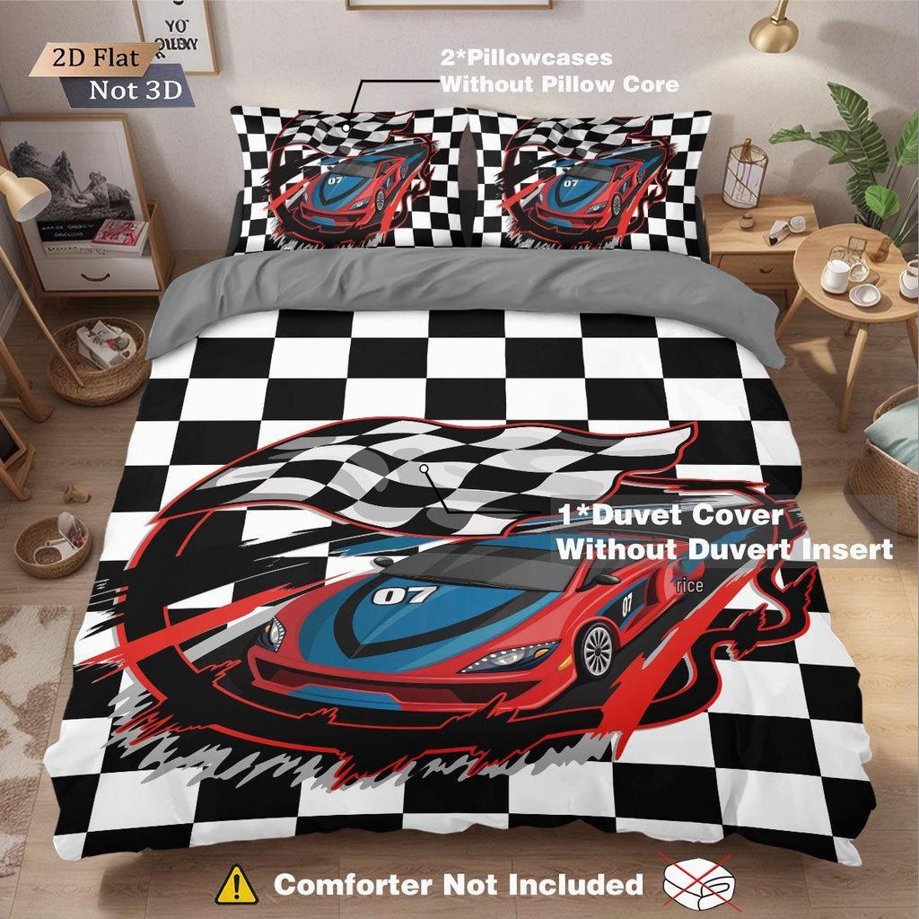 Racing Sports Car Print Bedding Set: Customizable Three-Piece with Pillowcase