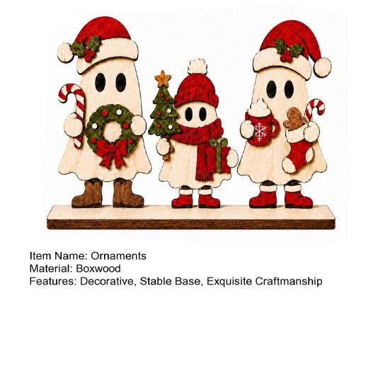 Decorative Ghost Statue for Mantel 3Pcs Wooden Christmas Ornaments with Stable Base Tabletop Holiday Entryway Cabinet Decorations Decor, 2D Flat Cute