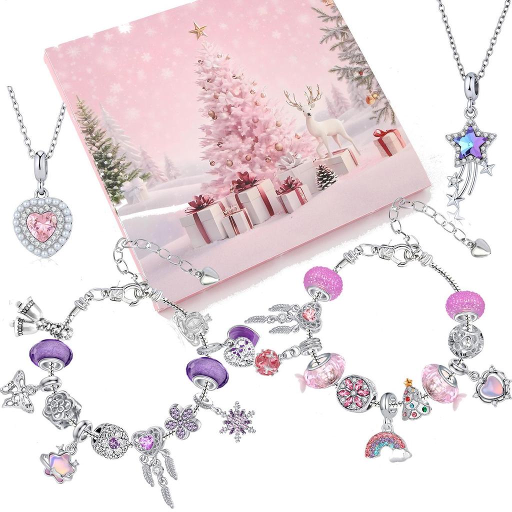 Christmas Countdown Advent Calendar Charm Bracelets Jewelry Making Kit With 29 Charm Beads And 2 Bracelets Festive Party Favors