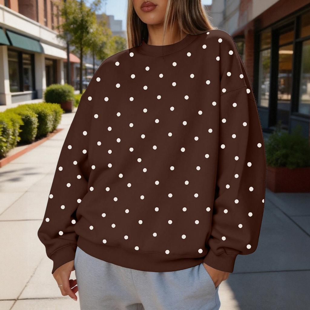 Women's Polka Dot Lightweight Neck Casual Sweatshirt