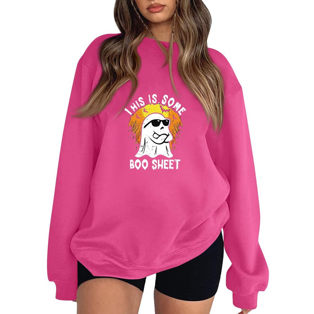 Women's Fashion Casual Halloween Print Long Sleeve Solid Color Hoodie