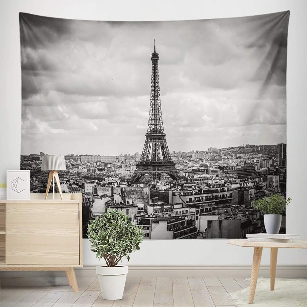Black And White Eiffel Tower Tapestry Paris European City Landscape France Decor Hangings Tapestry Large Tapestry For Bedroom