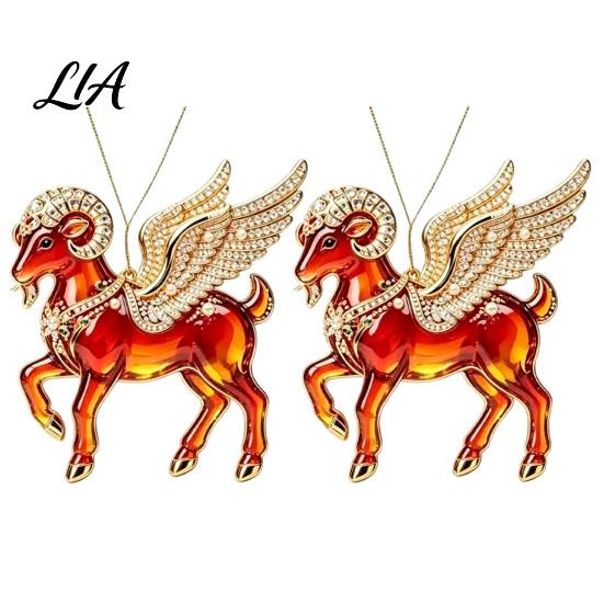 Festive Home Decorations 2Pcs 2D Goat Hanging Ornaments, Acrylic Winged Pendants, Year of Holiday Party Ornaments The Auspicious for Tree, Mantel, New