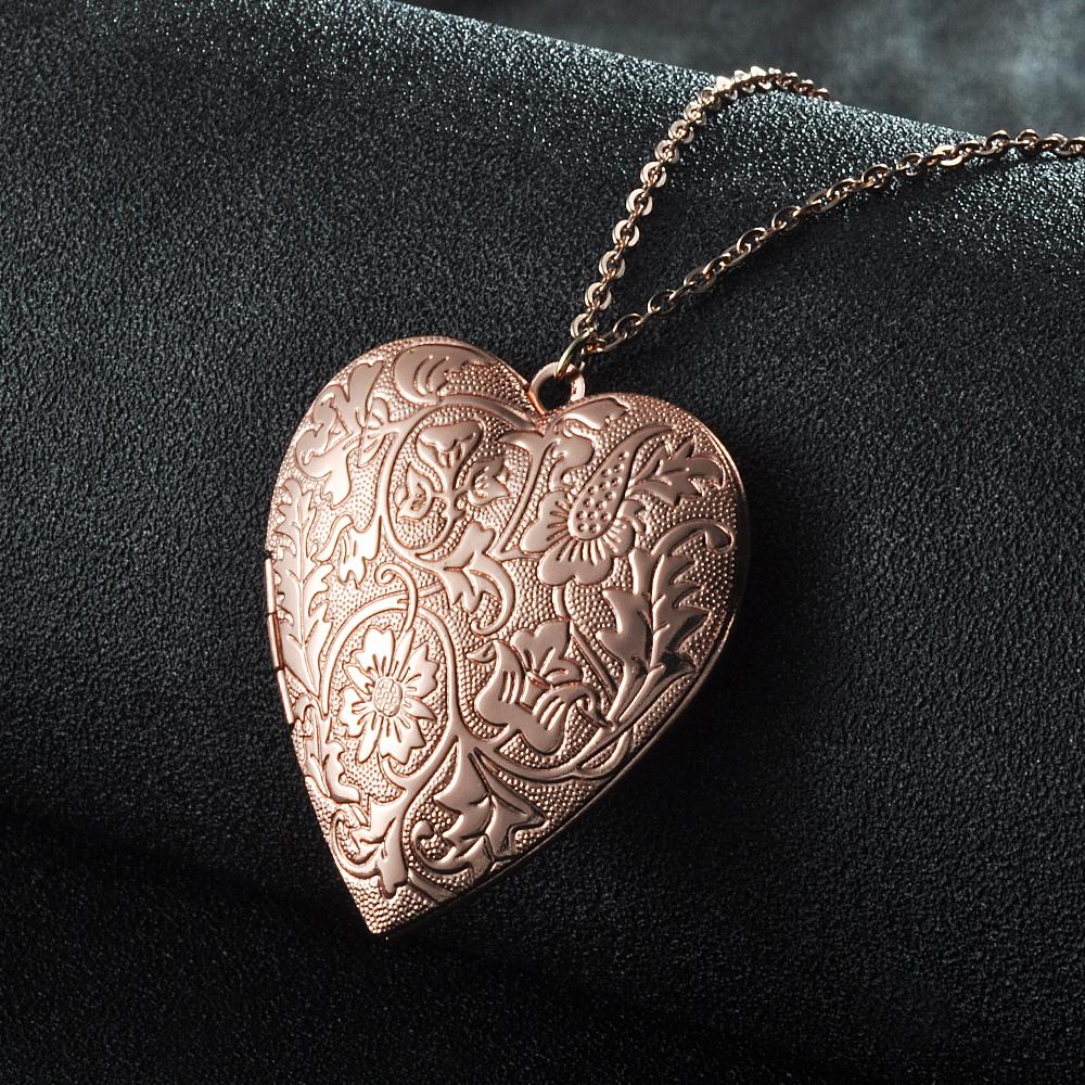 2Pcs/lot Big Heart Photo Frame Locket Box Copper Gold Color Steel Color Tone Necklace For Man Woman Vintage Jewelry Necklace
