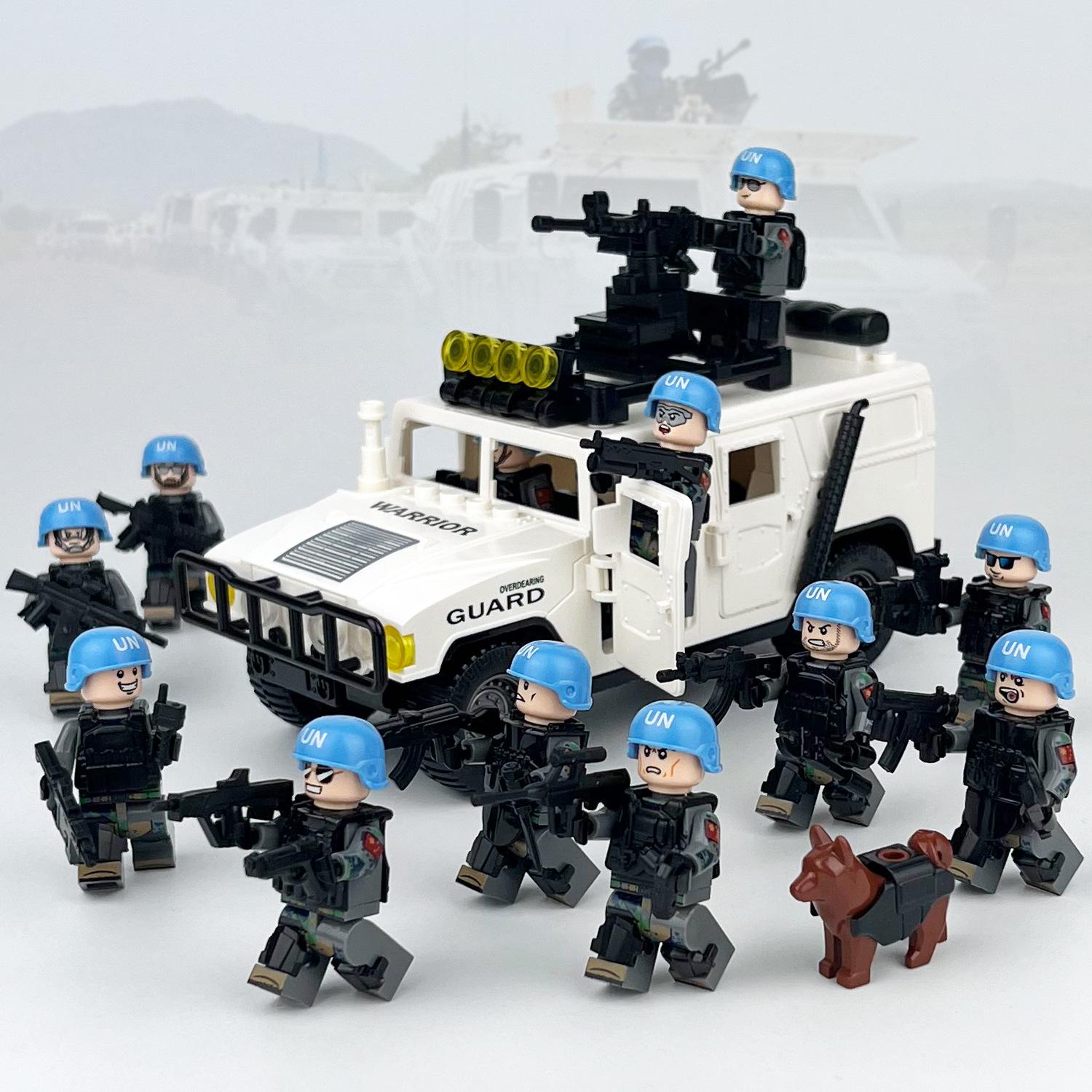 E-14 package military building block MOC peacekeeping troops minifigures plus tomahawk off-road vehicles police dog weapons