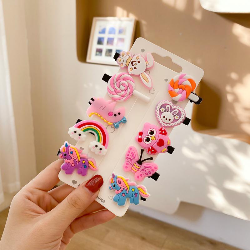 10 bucăți/set noi agrafe de păr cu unicorn drăguț de desene animate pentru fete, agrafe de păr colorate, dulci, pentru copii, accesorii de păr pentru fete