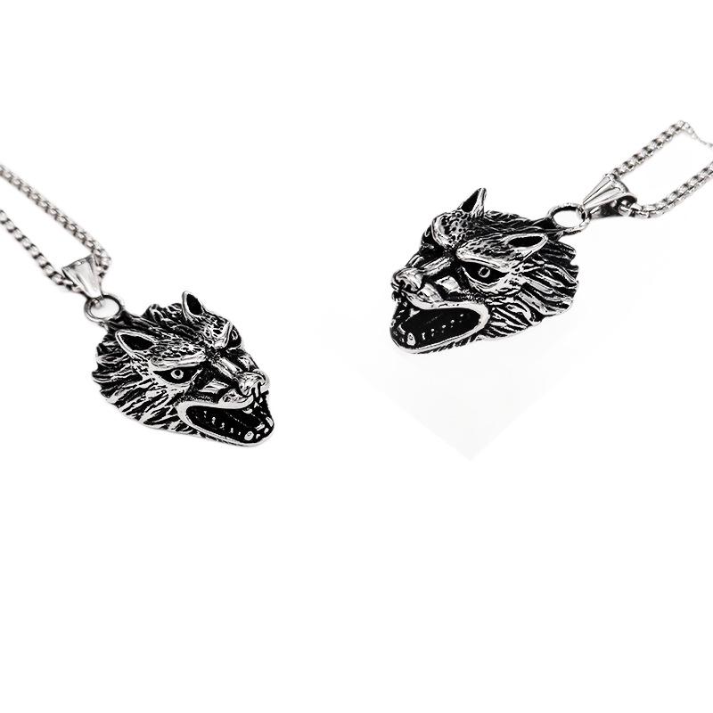 Retro Titanium Steel Men's Wolf Head Pendant Necklace - Trendy European & American Hip Hop Style