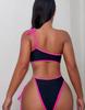 Women's Swimsuits Black One-shoulder Drawstring Side Tied Swimsuit Bikini Beachwear Bathing Suits