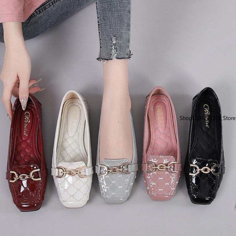 Mode 2025 Damen Leder Ballerinas Frühling Neu Lässige Mode Weiche Sohle Atmungsaktiv Lackleder Pinke Ballerinas Lackleder Damen