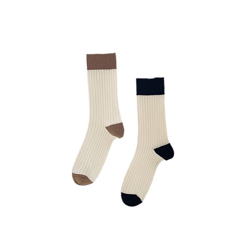 Female Spring and Autumn New Variety Match Color Tall Drum Pile Pile Cotton Socks