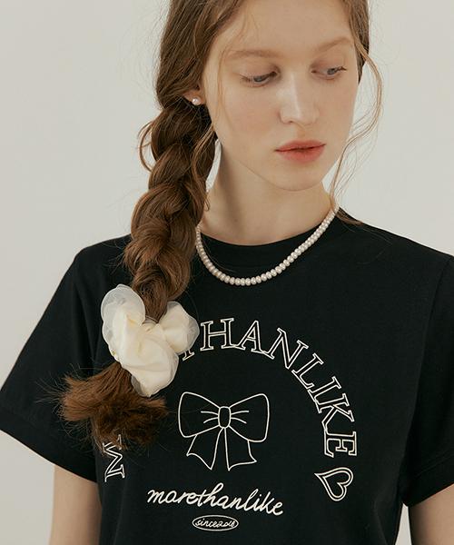 More Than Like Ribbon Short Sleeve T-Shirt - Black Black/One-Size