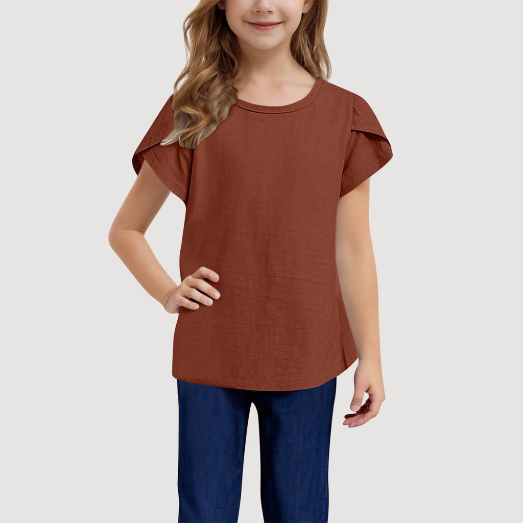 Kids' Linen Short Sleeve Tee - Round Neck Summer Top