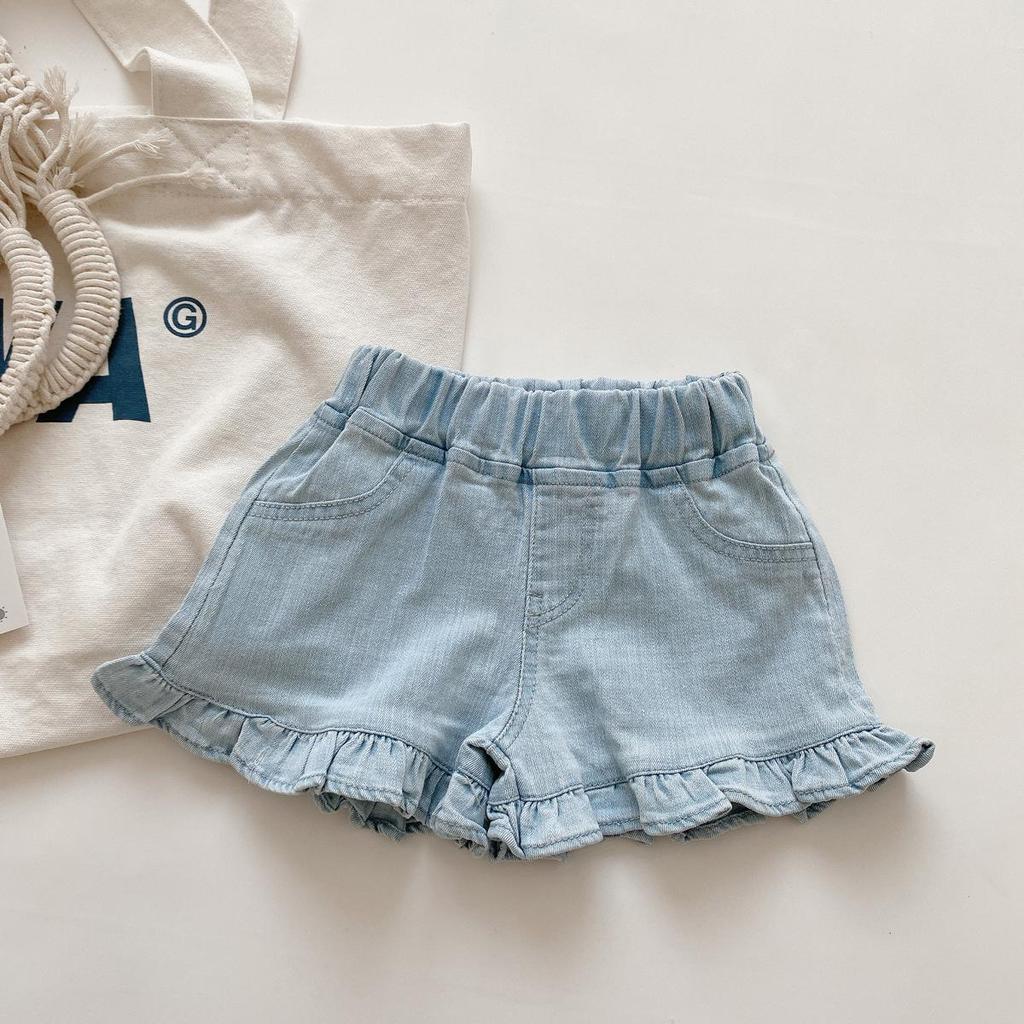 Girls' Denim Ruffle Edge Summer Shorts 2024 Kids' Clothing 