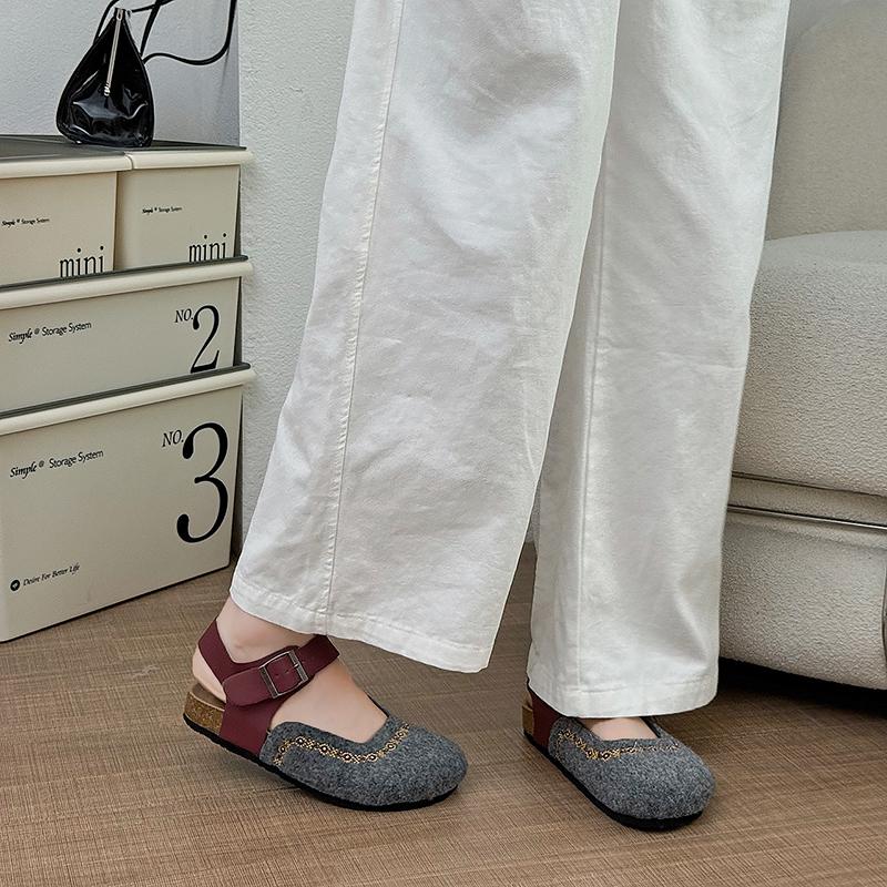 Fashion Women's Baotou Sandals Autumn New Round Head Shallow Mouth Embroidery Anti-slip Wear-resistant Low-top Shoes