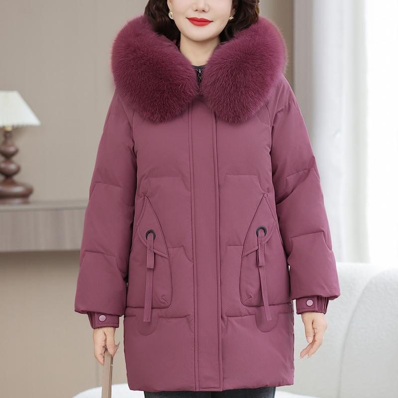 Real Fur Collar Middle-aged Women's Winter Down Coats Hooded Plus Size XL-6XL Thick Warm White Duck Down Jackets for Women Clothes