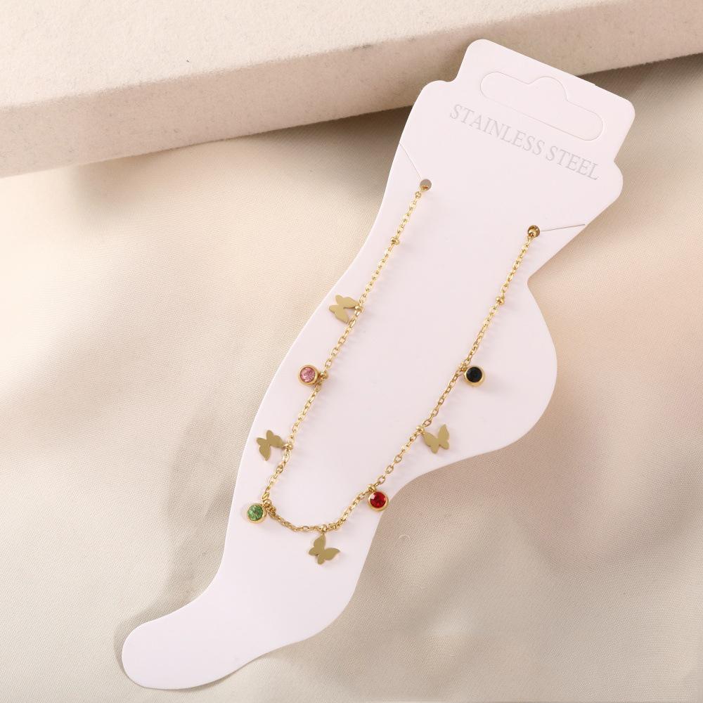 

1pc Stainless Steel Fashion Jewelry Zircon Leaf Butterfly Anklet Charms Leg Ankle On Foot Chain Beach Jewelry