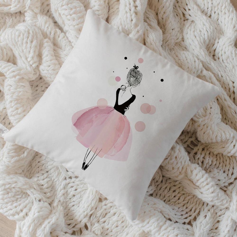 Nordic Style Pink Ballet Girl Cushion Cover Decor Pillow Case Cushion Decorative Home Decor Sofa Bedroom Throw Pillow 45x45cm