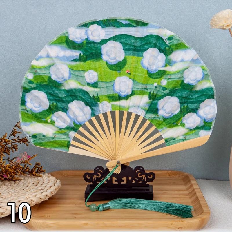 Vintage Shell-Shaped Folding Fan Portable Retro Cotton-Linen Chinese Style Hand Fold Fans Cheongsam Catwalk Dance Props Gifts