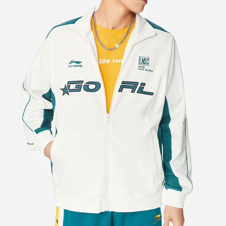 Li Ning Sport Lifestyle Series Letter Print Color Block Stand Collar Jacket Unisex Jacket White AWDS989-5