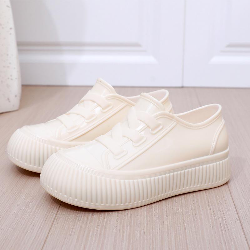 Women's Waterproof Non-Slip Low-Cut Platform Rain Boots - Casual Outdoor Fashion with Thick Rubber Soles